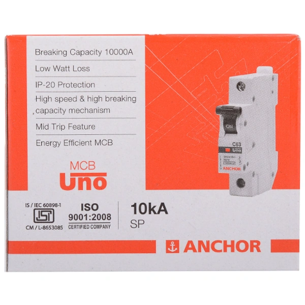 Anchor by Panasonic 98001 Single Pole UNO Series MCB 20 Ampere (White) - 20A, WHITE, 1 YEAR